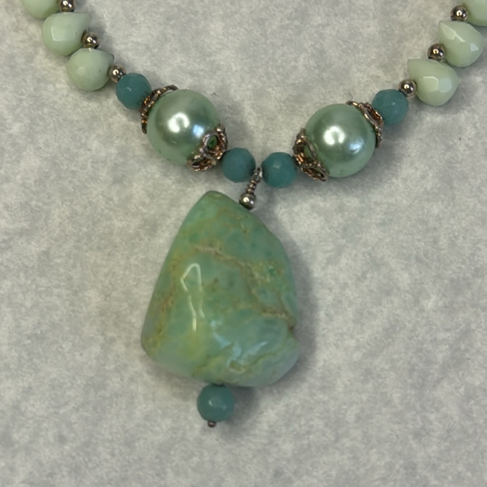 Larimar Chalcedony necklace glass pearl drop silver - Picture 5 of 5